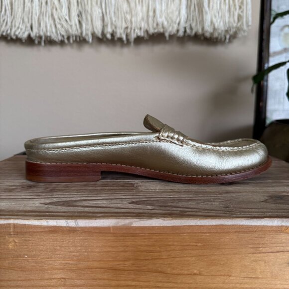 Weejuns by G.H. Bass & Co Metallic Gold Leather Penny Mule Loafer Size 8 - Picture 5 of 13